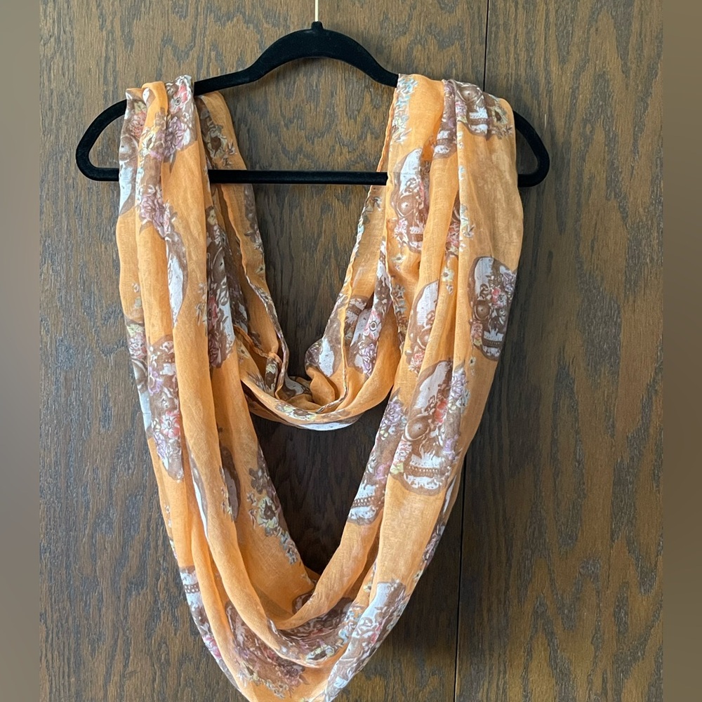 Orange Floral/Skull Infinity Scarf